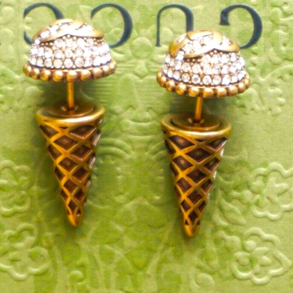 Gucci Gold Plated Crystal Studs - Picture 9 of 14